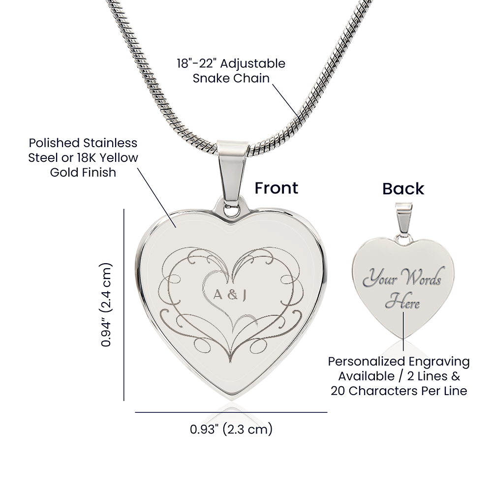 Engraved Heart Necklace Couple