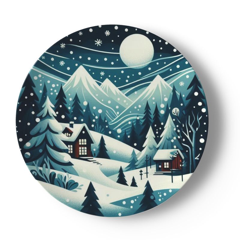 Winter Wonderland Christmas China Plates – Featuring Snow-Capped Mount