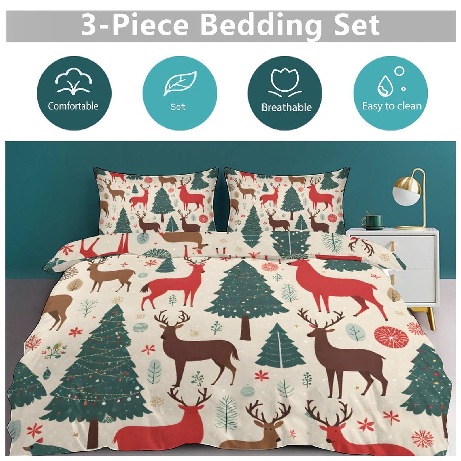 3-Piece Bedding Set-90&quot;x90&quot;/ 229x229cm (Dual-sided Printing)
