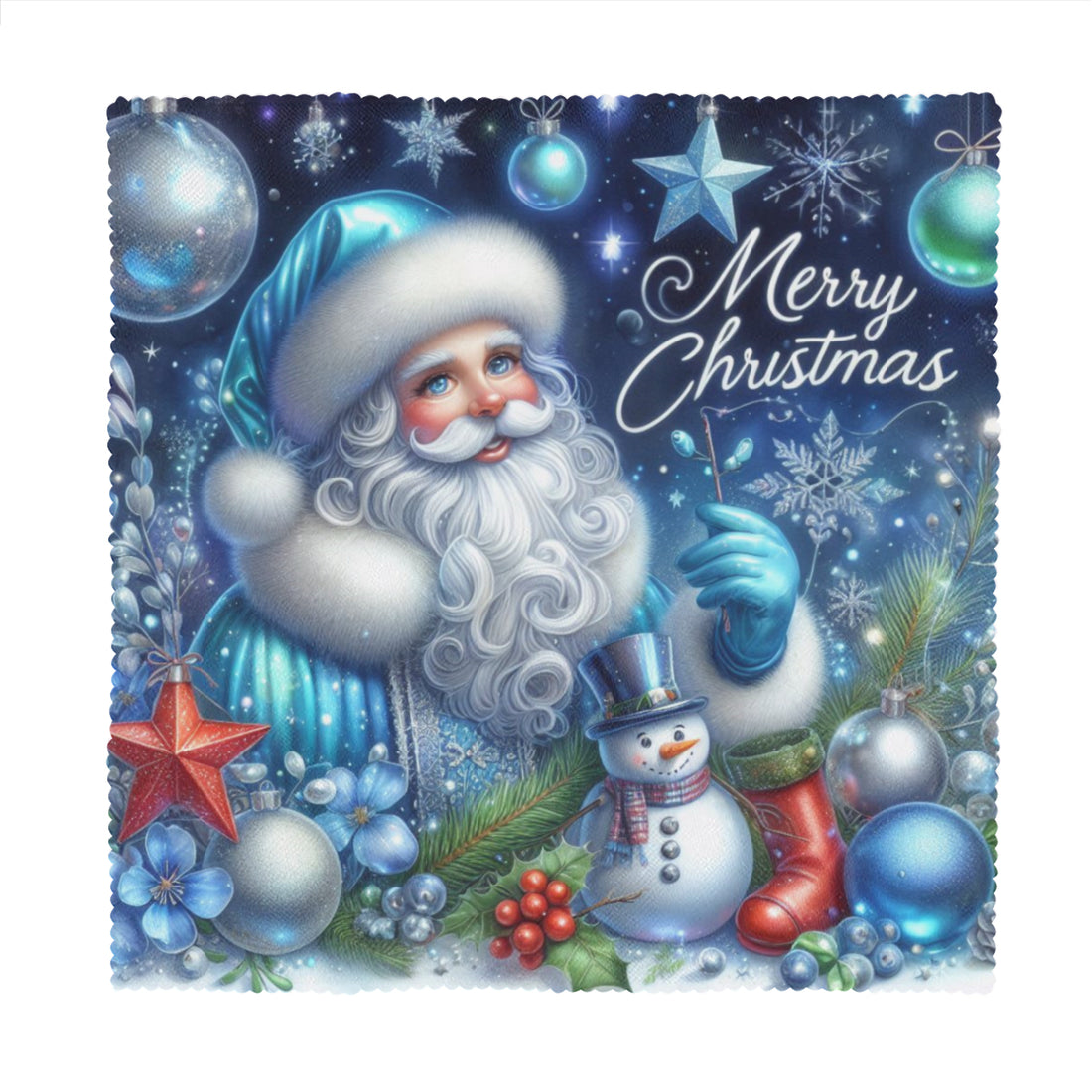 Cloth Napkin blue Santa Claus Merry Christmas