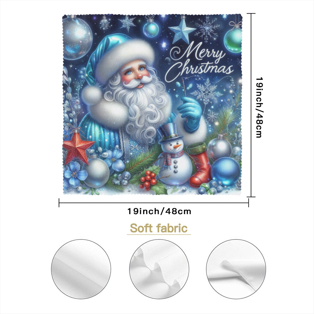 Cloth Napkin blue Santa Claus Merry Christmas
