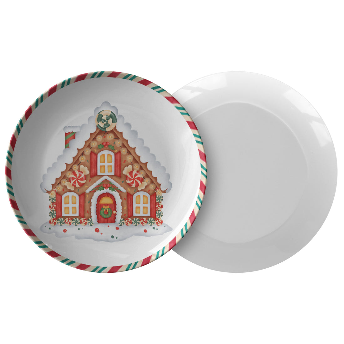 Christmas House Decoration Plate, Holiday Table Decor, Red Green ServiPRODUCT INFORMATION10&quot; dinner plate manufactured from revolutionary polymer that is:

Microwave Safe
Oven Safe (250° up to 1 hour)
Dishwasher Safe
CPSC-Certified
FDAChristmasLoving.Shop