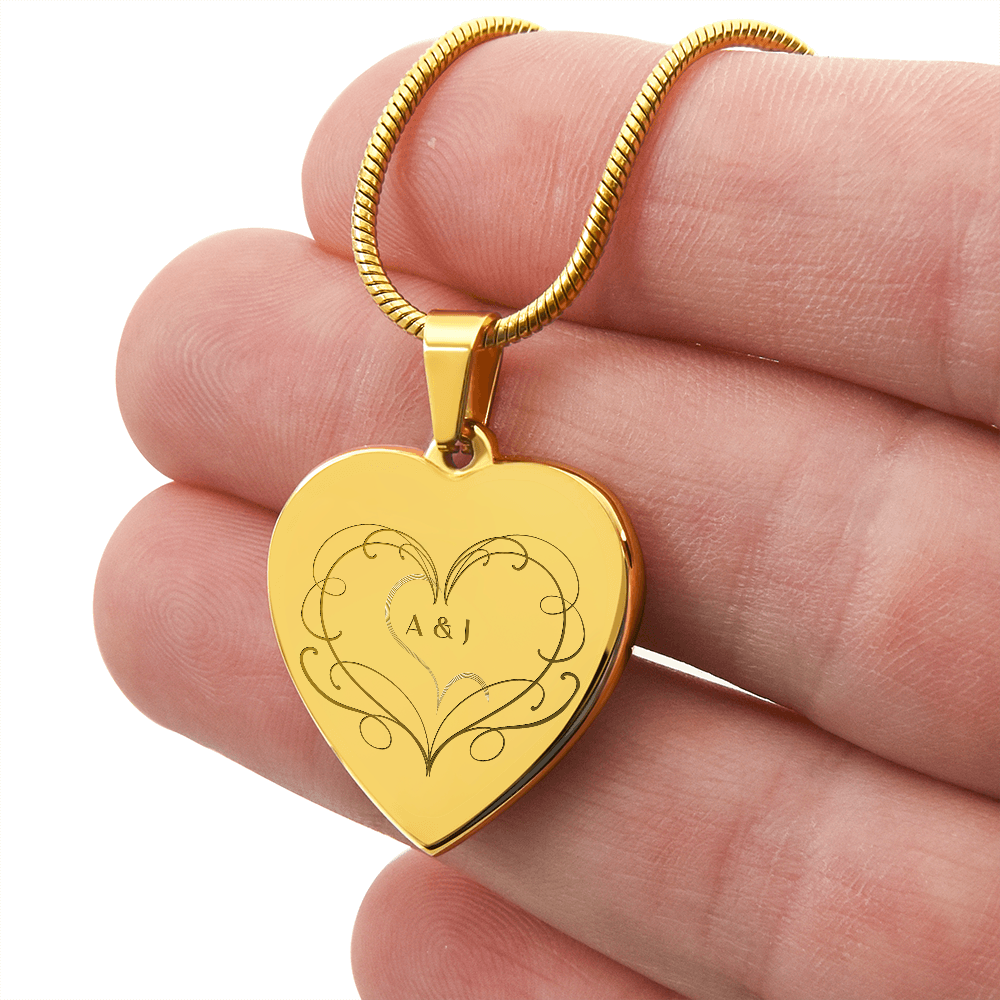 Engraved Heart Necklace Couple