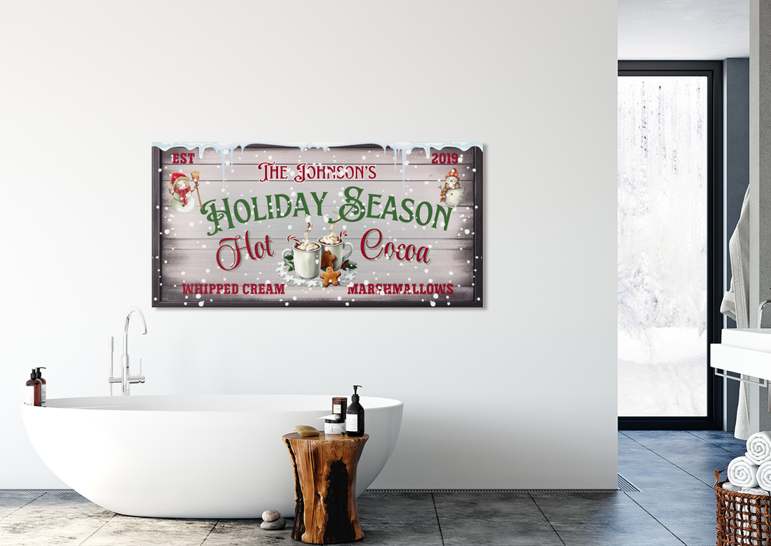Personalized Hot Cocoa Christmas Sign – Modern Farmhouse Holiday Wall Decor – Festive Seasonal Canvas Print