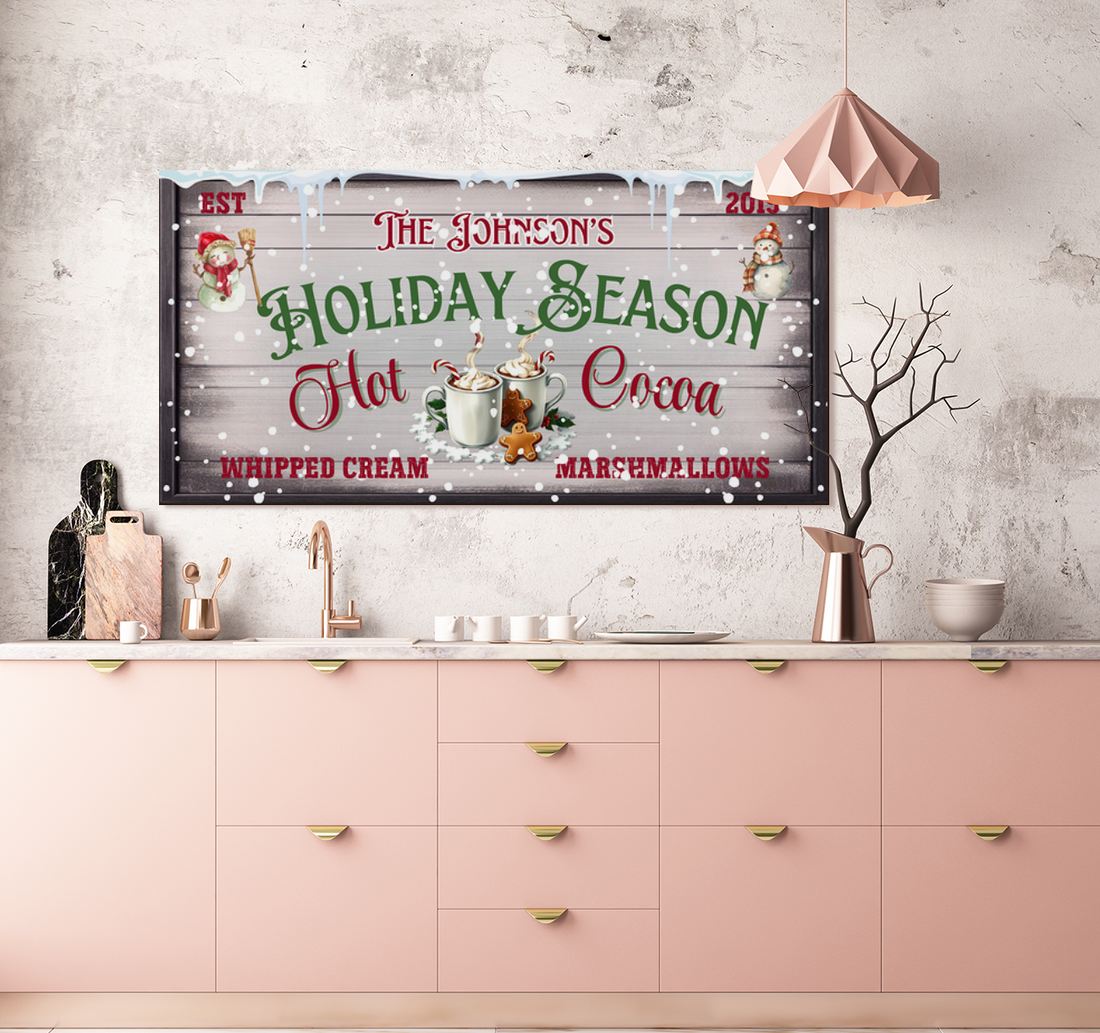 Personalized Hot Cocoa Christmas Sign – Modern Farmhouse Holiday Wall Decor – Festive Seasonal Canvas Print