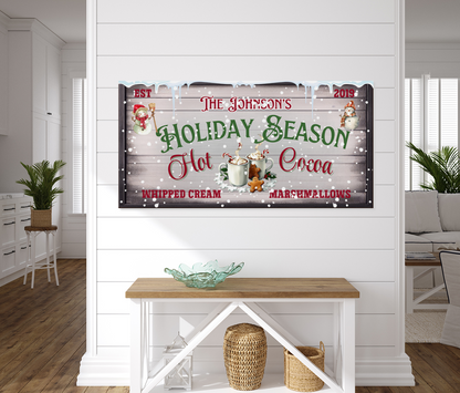 Personalized Hot Cocoa Christmas Sign – Modern Farmhouse Holiday Wall Decor – Festive Seasonal Canvas Print